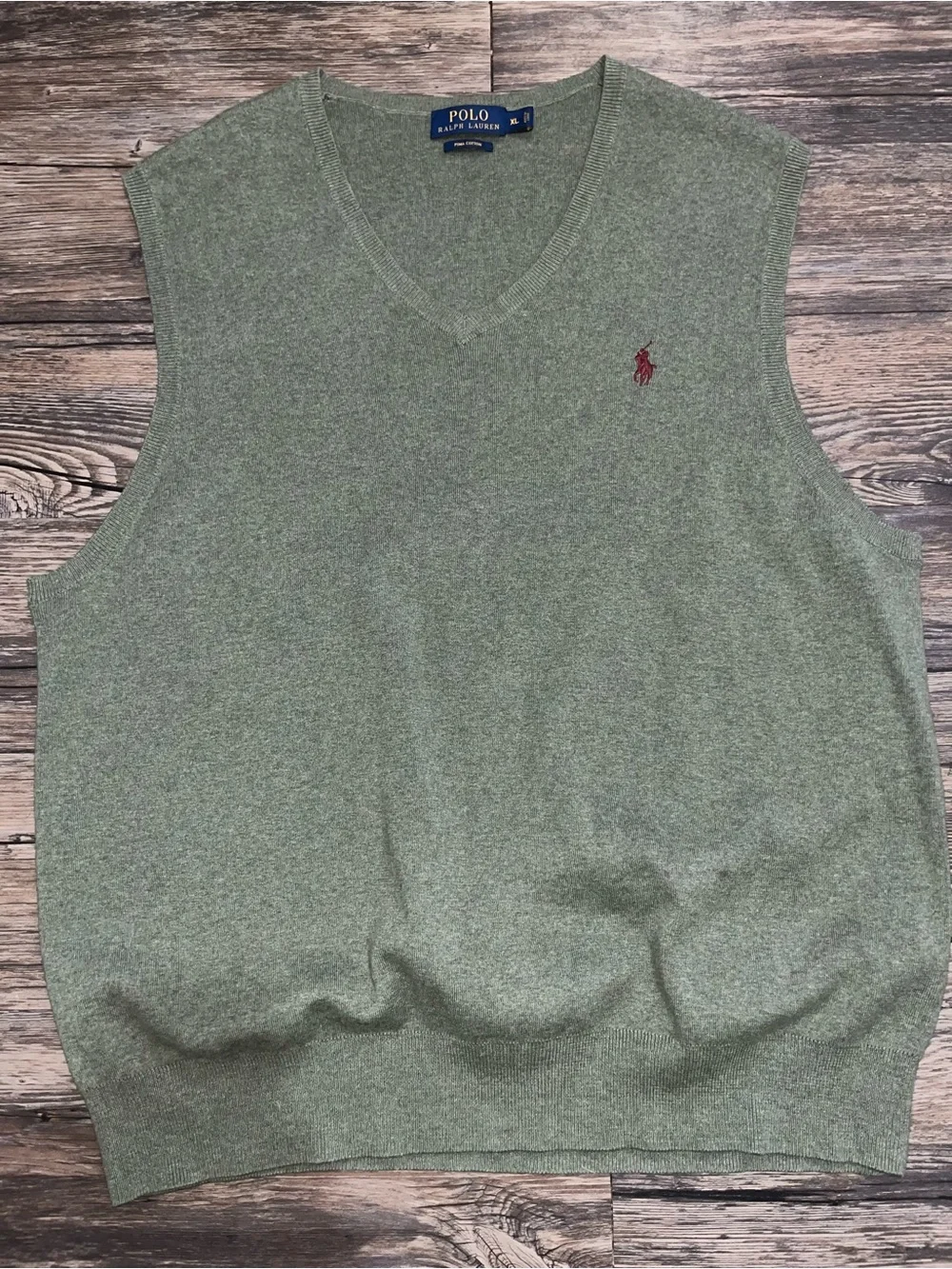 Ralph Lauren Men's V-Neck Sweater Vest - Heather Sage with Maroon Pony